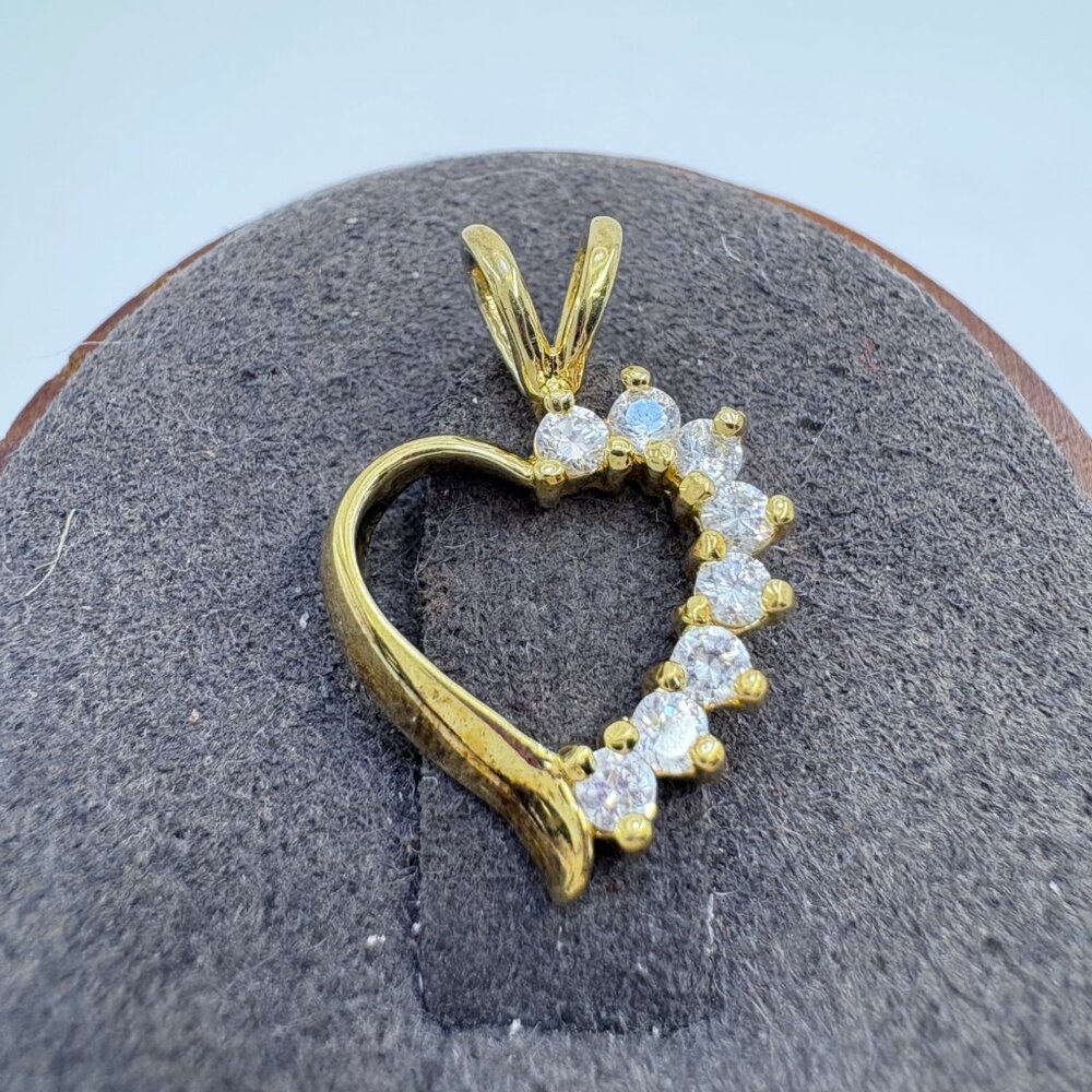 VTG Gold Over Sterling Silver 925 CZ Open Heart Pendant Size 0.75" Length